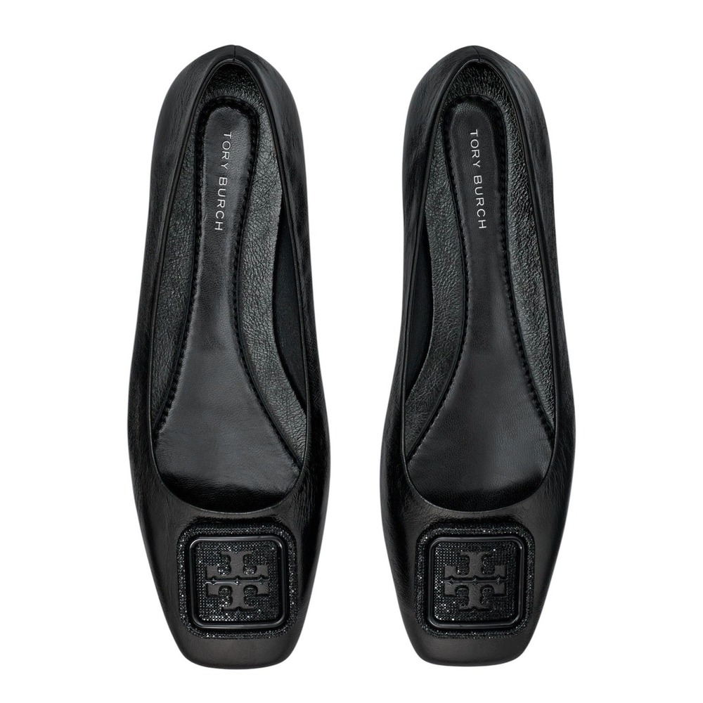 Tory Burch Georgia Black Patent Leather Pave Logo Ballet Flats 9.5M
